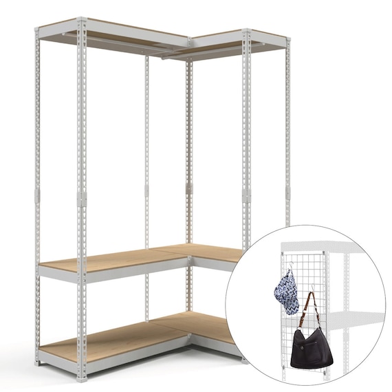 【METAL & WOOD】高耐荷重 ハンガーラック 幅81cm×ハンガーラック 幅81cm 連結セット(ホワイト/メッシュボード付き) 1枚目画像