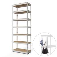 【METAL & WOOD】高耐荷重 シェルフ7段 幅81cm(ホワイト/メッシュボード付き)