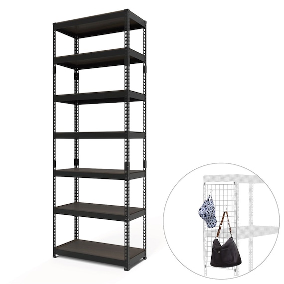【METAL & WOOD】高耐荷重 シェルフ7段 幅81cm(ブラック/メッシュボード付き) 1枚目画像