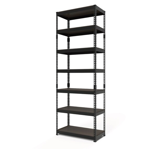 【METAL & WOOD】高耐荷重 シェルフ7段 幅81cm(ブラック/メッシュボード付き) 8枚目画像