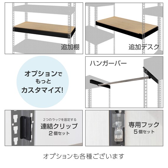 【METAL & WOOD】高耐荷重 シェルフ7段 幅81cm(ブラック/メッシュボード付き) 17枚目画像
