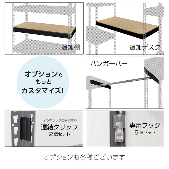【METAL & WOOD】高耐荷重 シェルフ7段 幅81cm(ブラック/メッシュボード付き) 17枚目画像