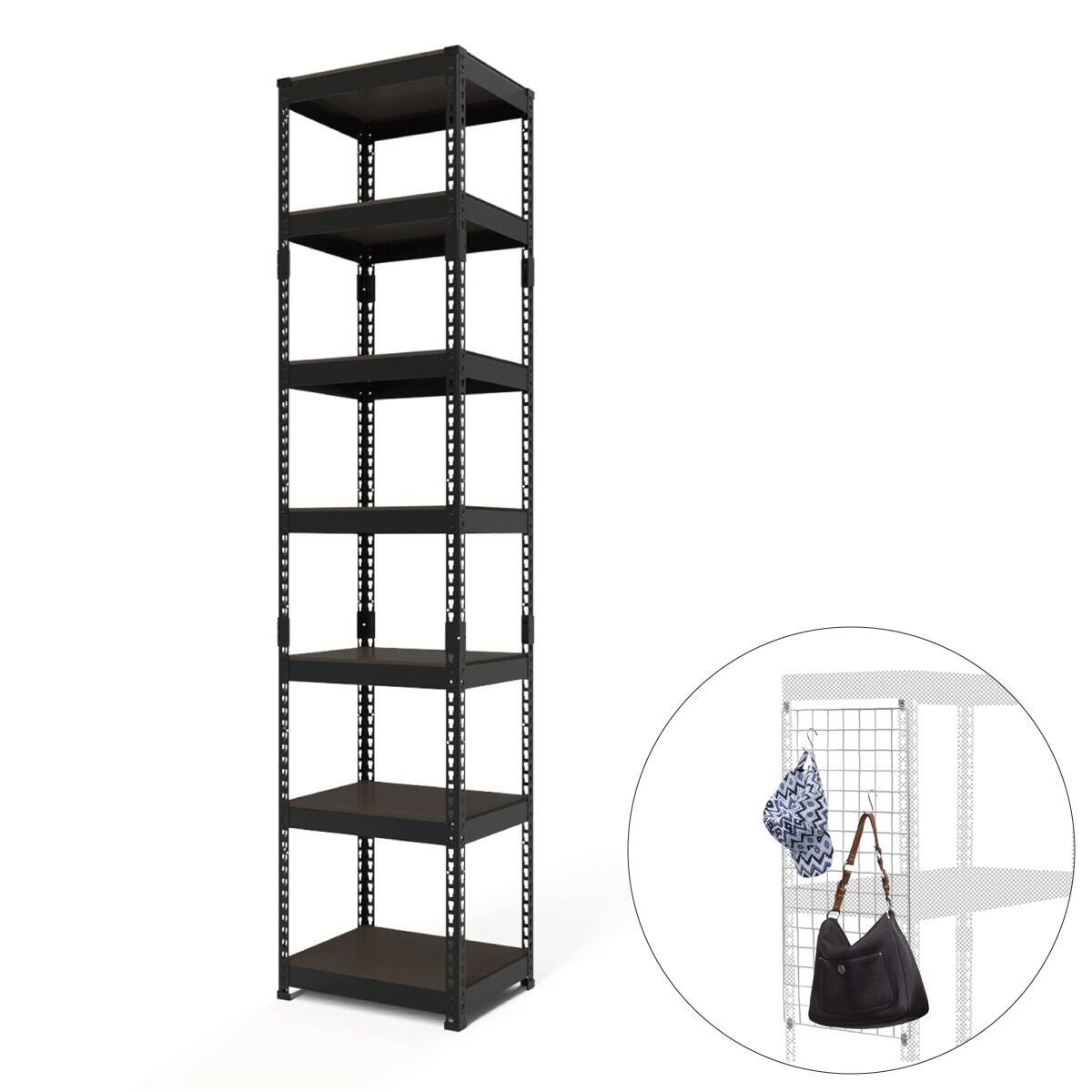 METAL & WOOD】高耐荷重 シェルフ7段 幅51cm(ブラック/メッシュボード