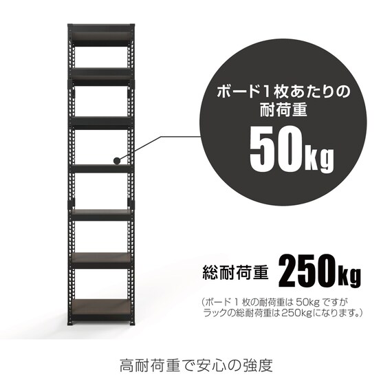 【METAL & WOOD】高耐荷重 シェルフ7段 幅51cm(ブラック/メッシュボード付き) 5枚目画像