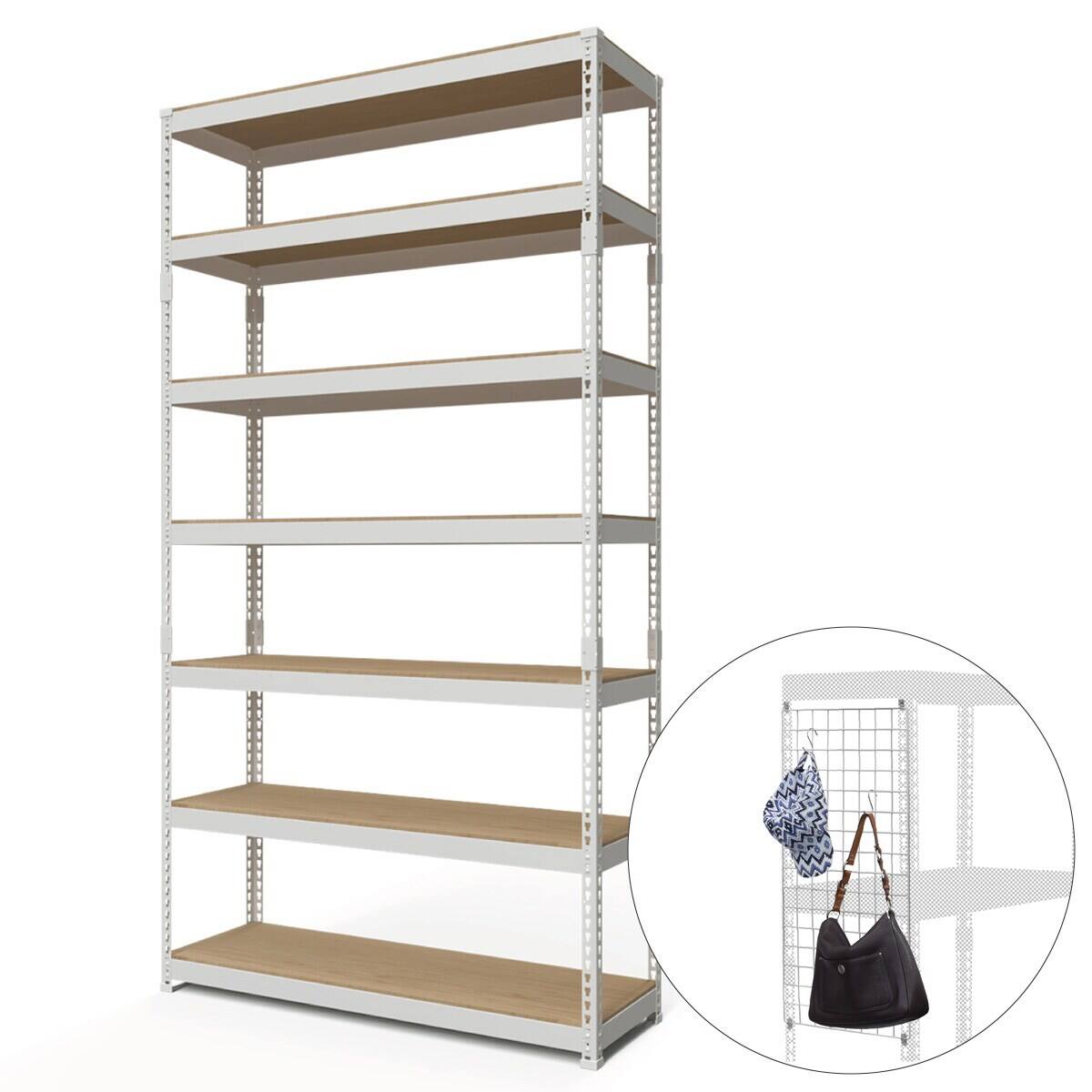 METAL & WOOD】高耐荷重 シェルフ7段 幅121cm(ホワイト/メッシュボード
