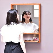 【天然木アンティーク調】 ウォールミラー(棚付き)【期間限定価格:11/28~1/5まで】