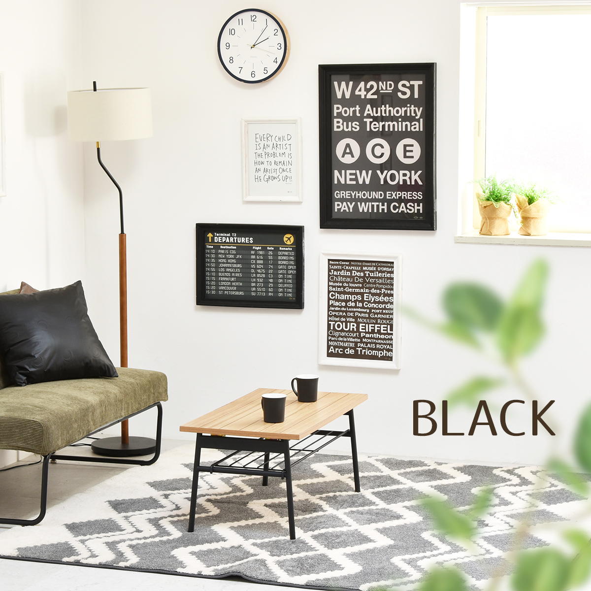 自然のぬくもりを感じるタモ突板折りたたみテーブル(幅82cm ブラック