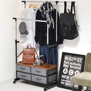 高さ・幅が調節できるハンガーラック 引き出し4個付き