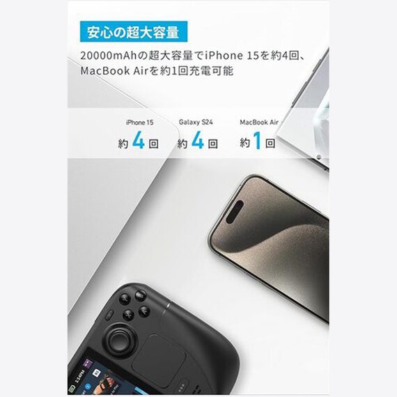 Anker Power Bank (20000mAh, 87W, Built-In USB-C ケーブル) ホワイト 2枚目画像