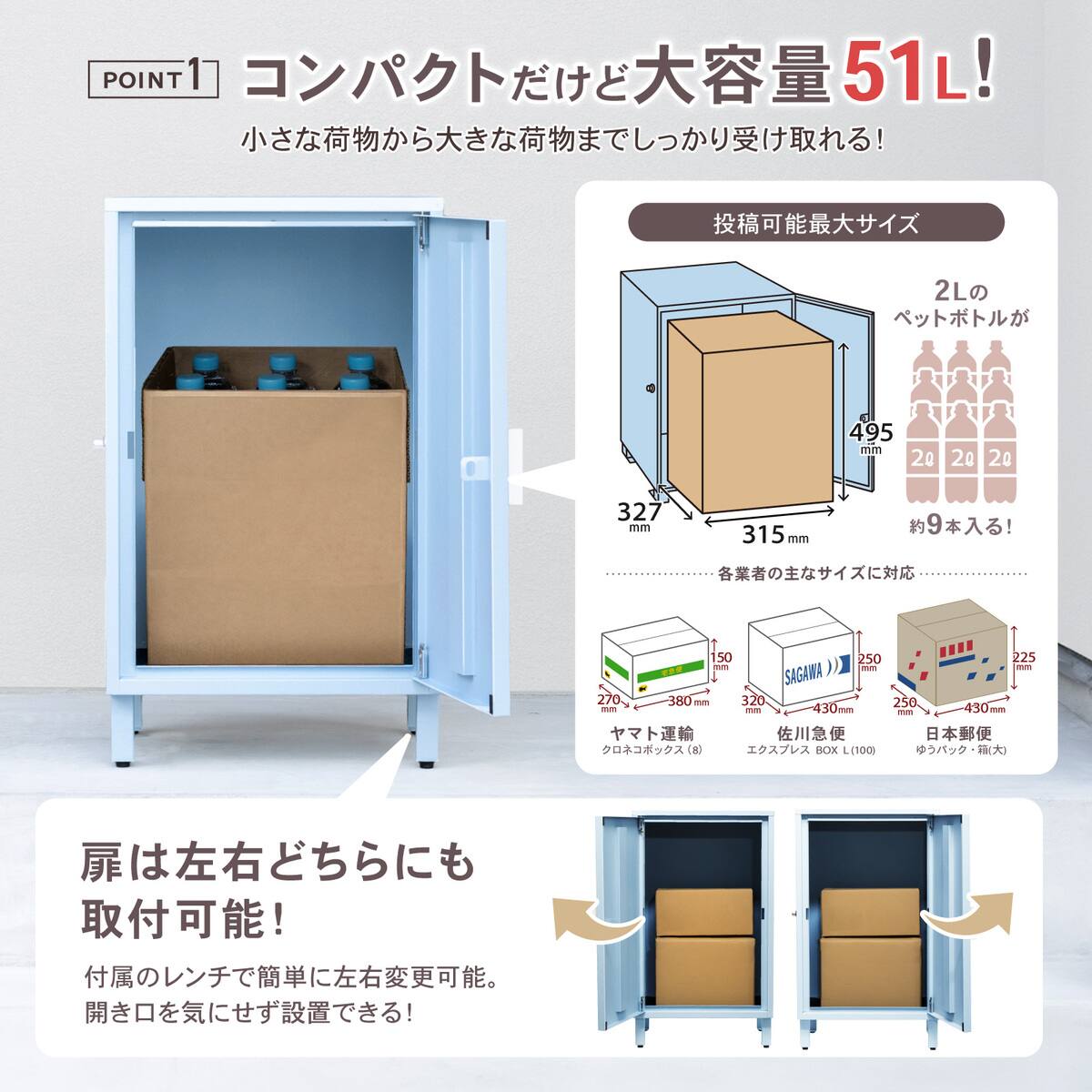 小さく見えて大容量 宅配ボックス 51L(ライトブルー) | ニトリネット