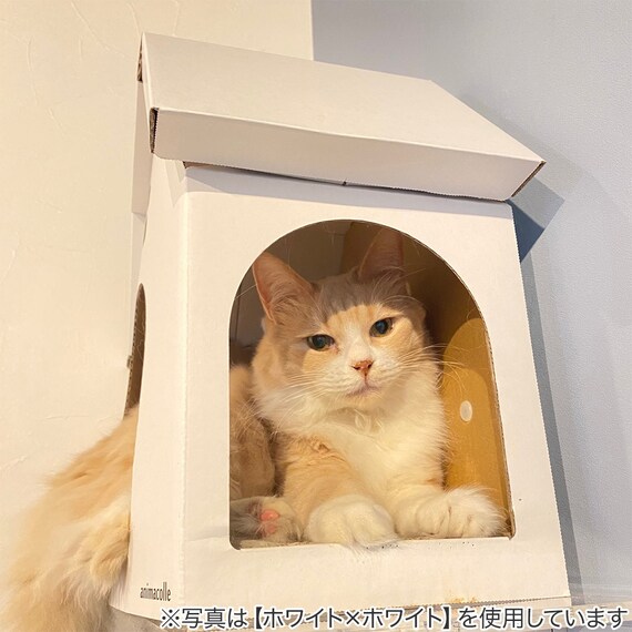 キャットステップanimacolle用　爪とぎキャットハウス（ホワイト×レッド） 4枚目画像