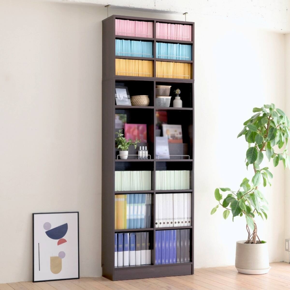表紙を見せて収納できる本棚 [深型タイプ] (幅81cm ハイタイプ ダーク