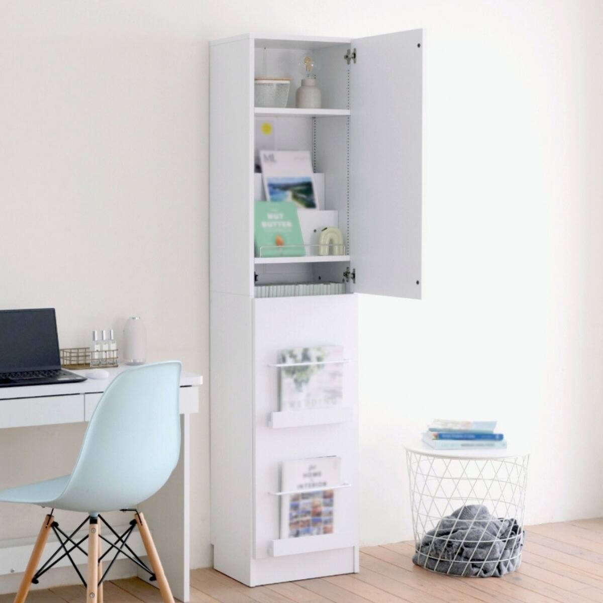 表紙を見せて収納できる本棚 [深型タイプ] (幅42cm 扉付き ホワイト