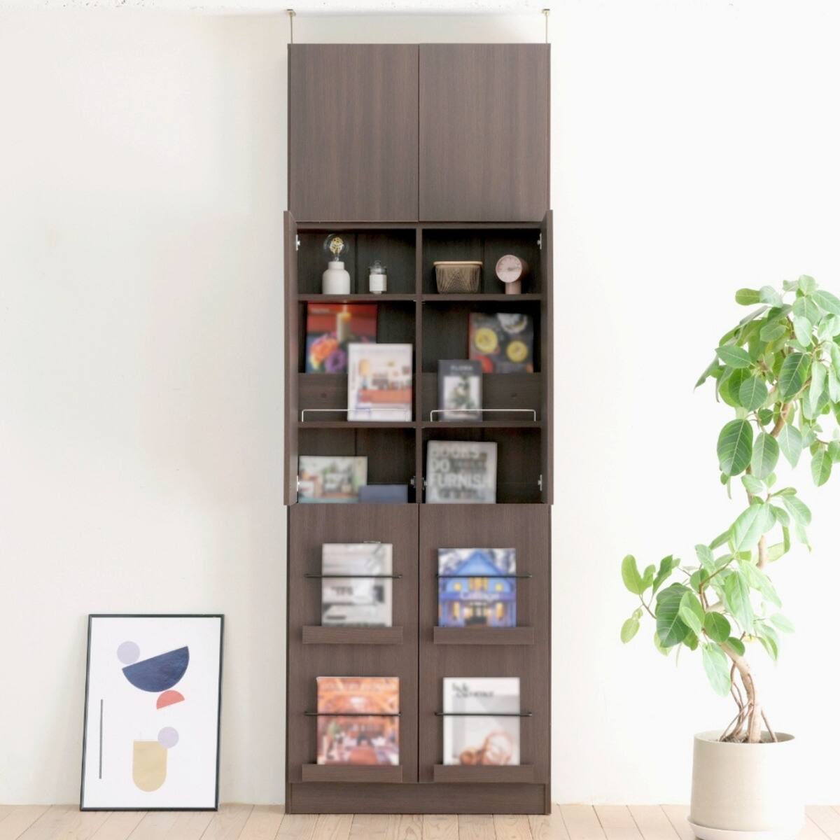 表紙を見せて収納できる本棚 [浅型タイプ] (幅81cm ハイタイプ 扉付き