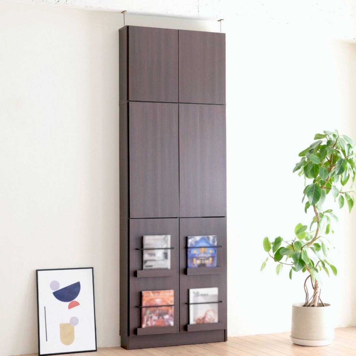 表紙を見せて収納できる本棚 [浅型タイプ] (幅81cm ハイタイプ 扉付き