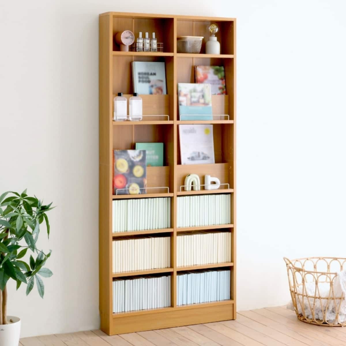 表紙を見せて収納できる本棚 [浅型タイプ] (幅81cm ライトブラウン