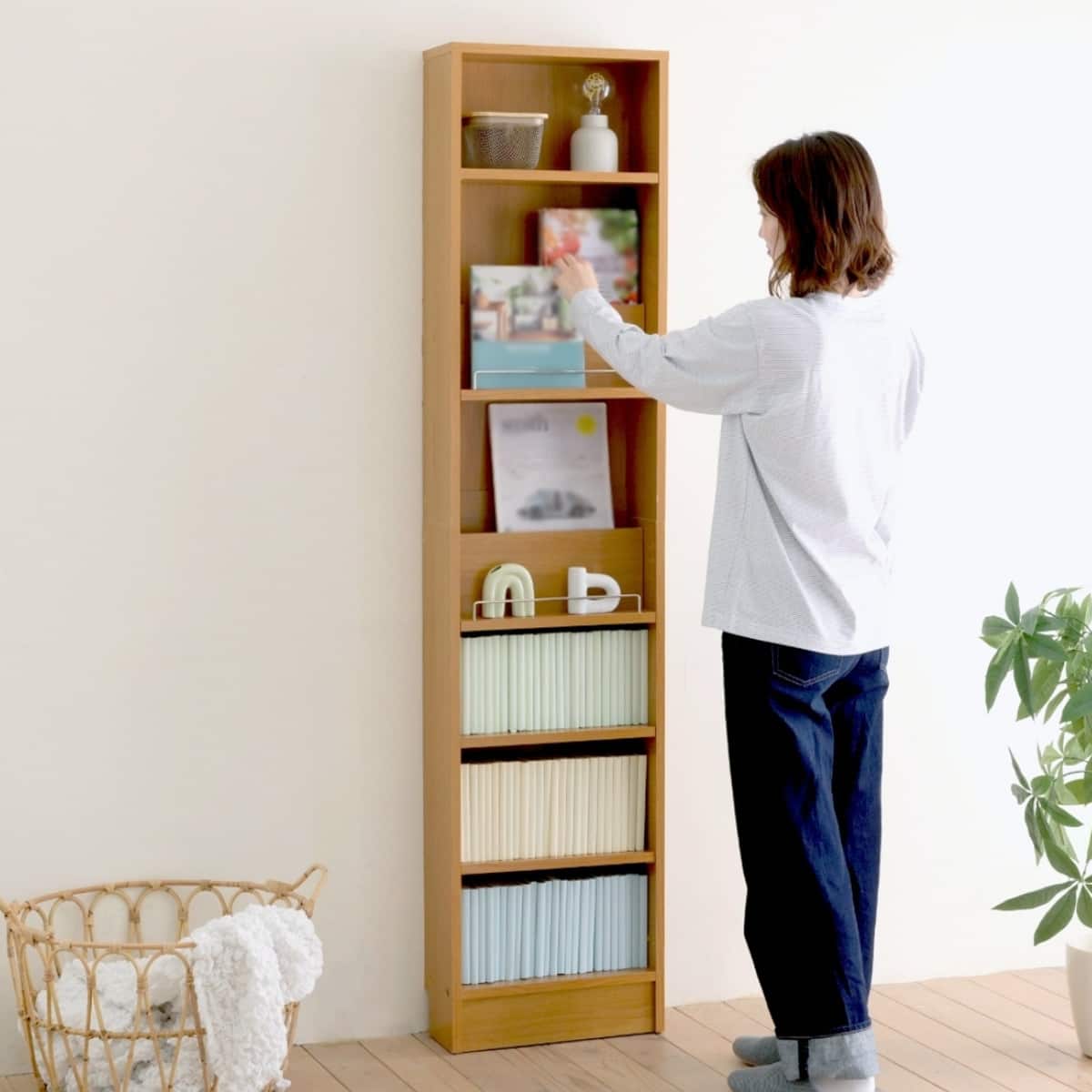 表紙を見せて収納できる本棚 [浅型タイプ] (幅42cm ライトブラウン
