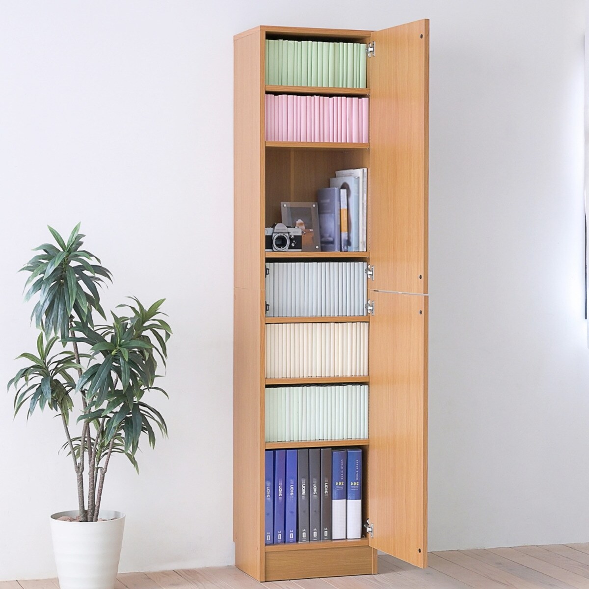 1cm間隔で棚板調整ができるラック [深型タイプ] (幅42 LBR 扉付