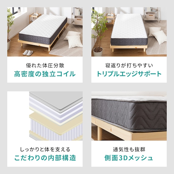 セミシングル幅90cm ポケットコイルマットレス(SLT 01) 2枚目画像
