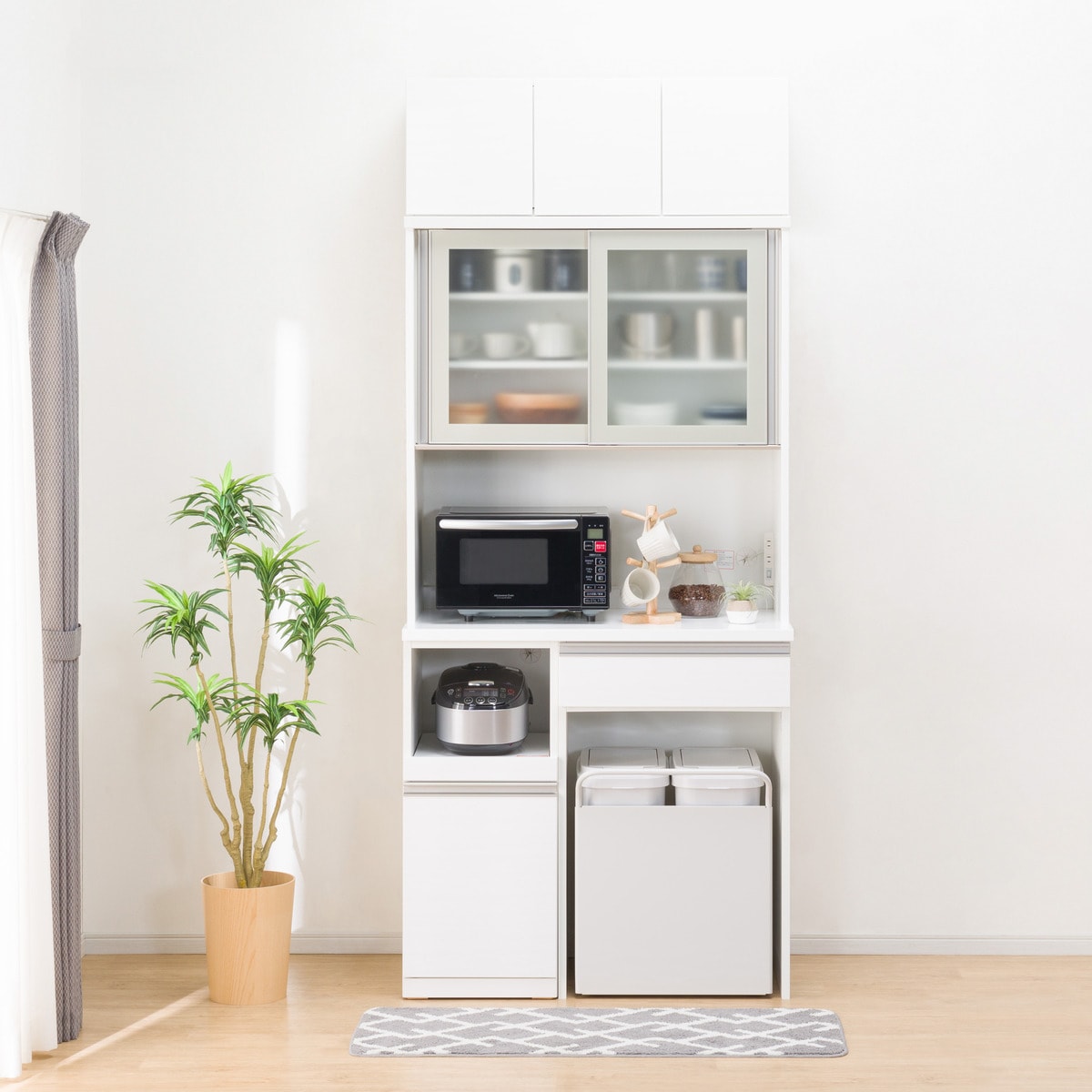 【 ★最終値下げ中 ★】ニトリ 食器棚 キッチンボード ハイタイプ キッチンボード(リガーレ100KB上台ハイタイプ下台ロータイプ WH