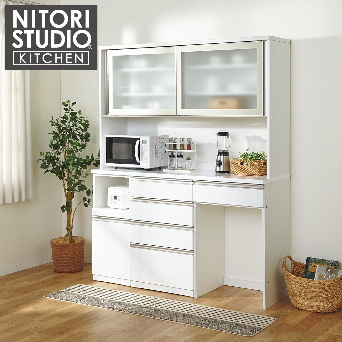 Nitori ニトリ R6256 アルミナ キッチンボード ダイニング ハイグロスホワイト レンジ台 中古家具 幅140 店頭引取歓迎 新発売の キッチンボード