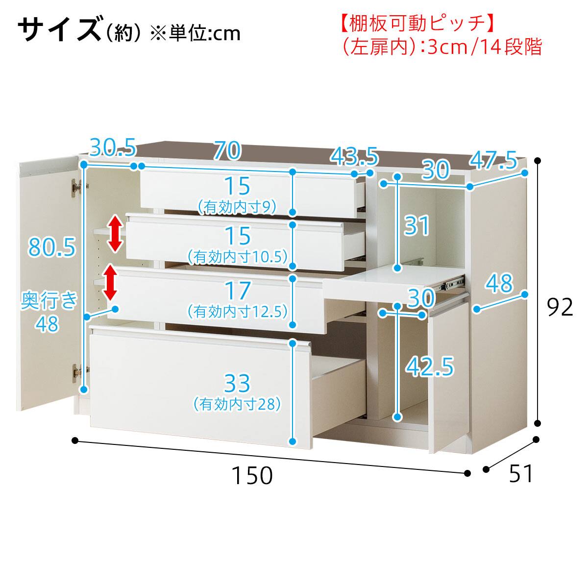 キッチンボード(レジューム 150TG-H WH/150QH-R WH) | ニトリネット
