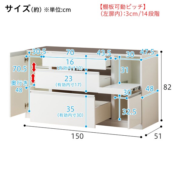 キッチンボード(レジューム 150AG-S WH/150QL-R WH) 21枚目画像