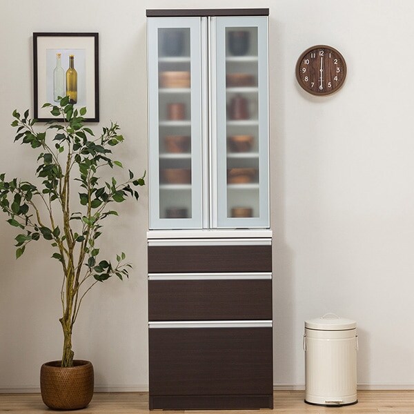 【美品】 ニトリ 食器棚 60cm ダークブラウン レジューム ニトリ（NITORI） キッチンカウンター(レジューム 60TL DBR) キッチン