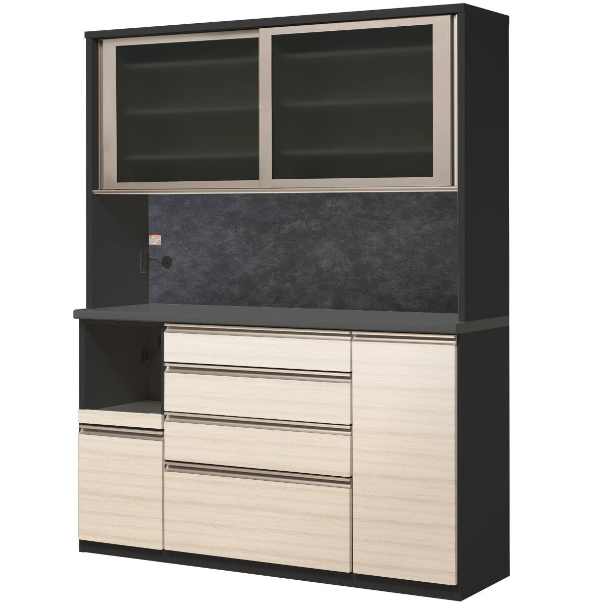 【2/23〜3/14】ニトリカップボード(R2.7月購入品) 石目調ガラスの北欧風カップボード（幅58cm WW/NA） | ニトリネット