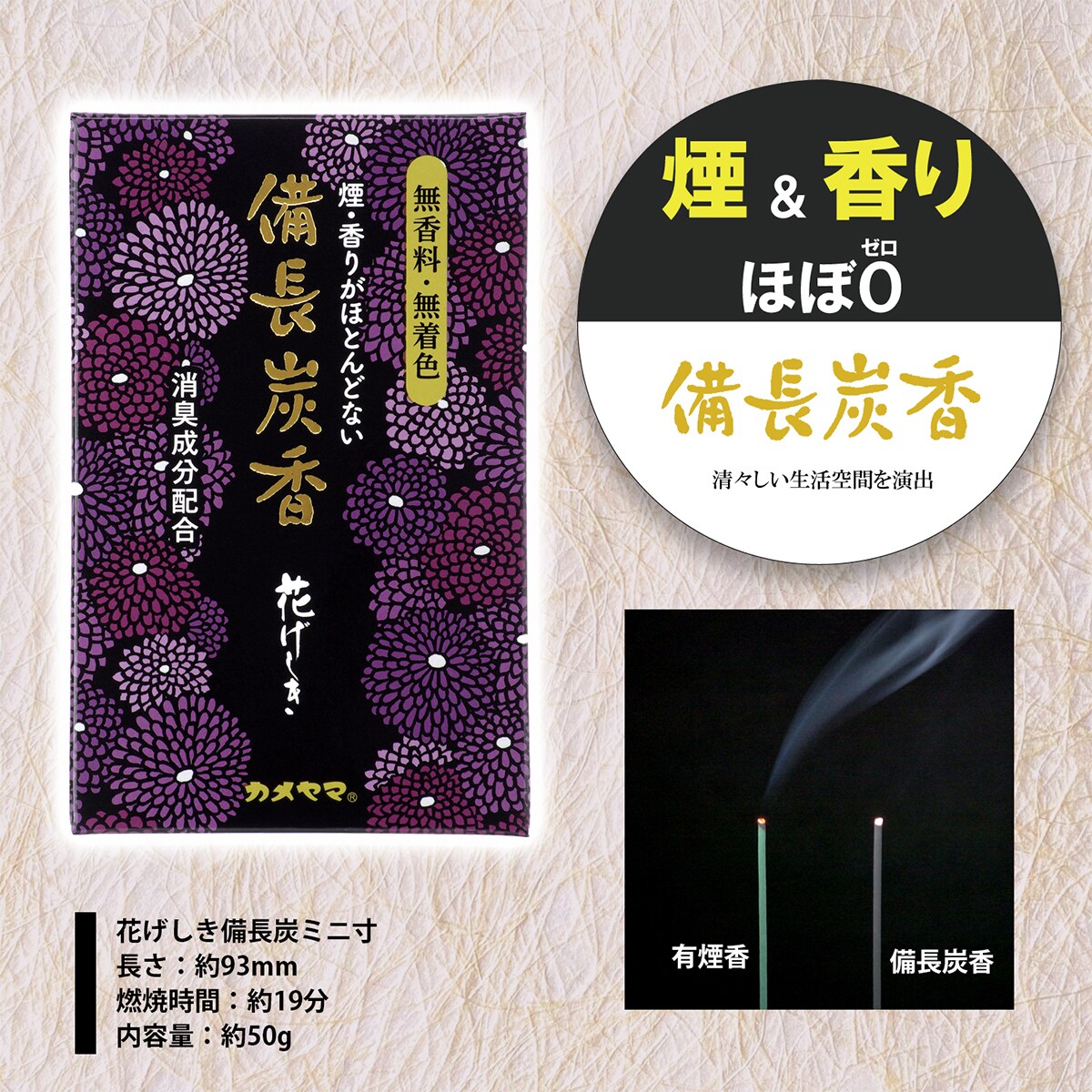 50g 白檀の香り 容易く 10分 花げしき けむり少なめ 50g 白檀の香り 容易く 10分 花げしき けむり少なめ