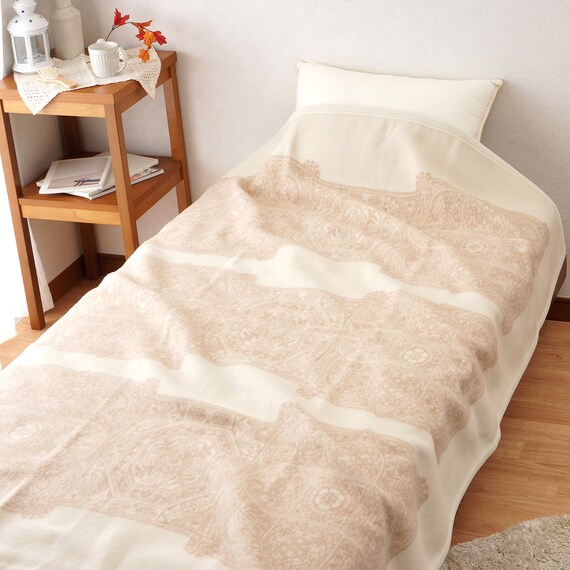 【国産】ご家庭の洗濯機で洗えるウール毛布 ベージュ 1枚目画像