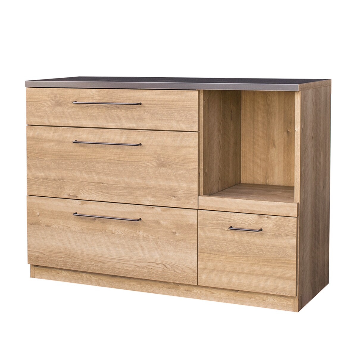 特殊鋼板天板 ヴィンテージ風カウンター (オープン + 引き出し 幅120cm