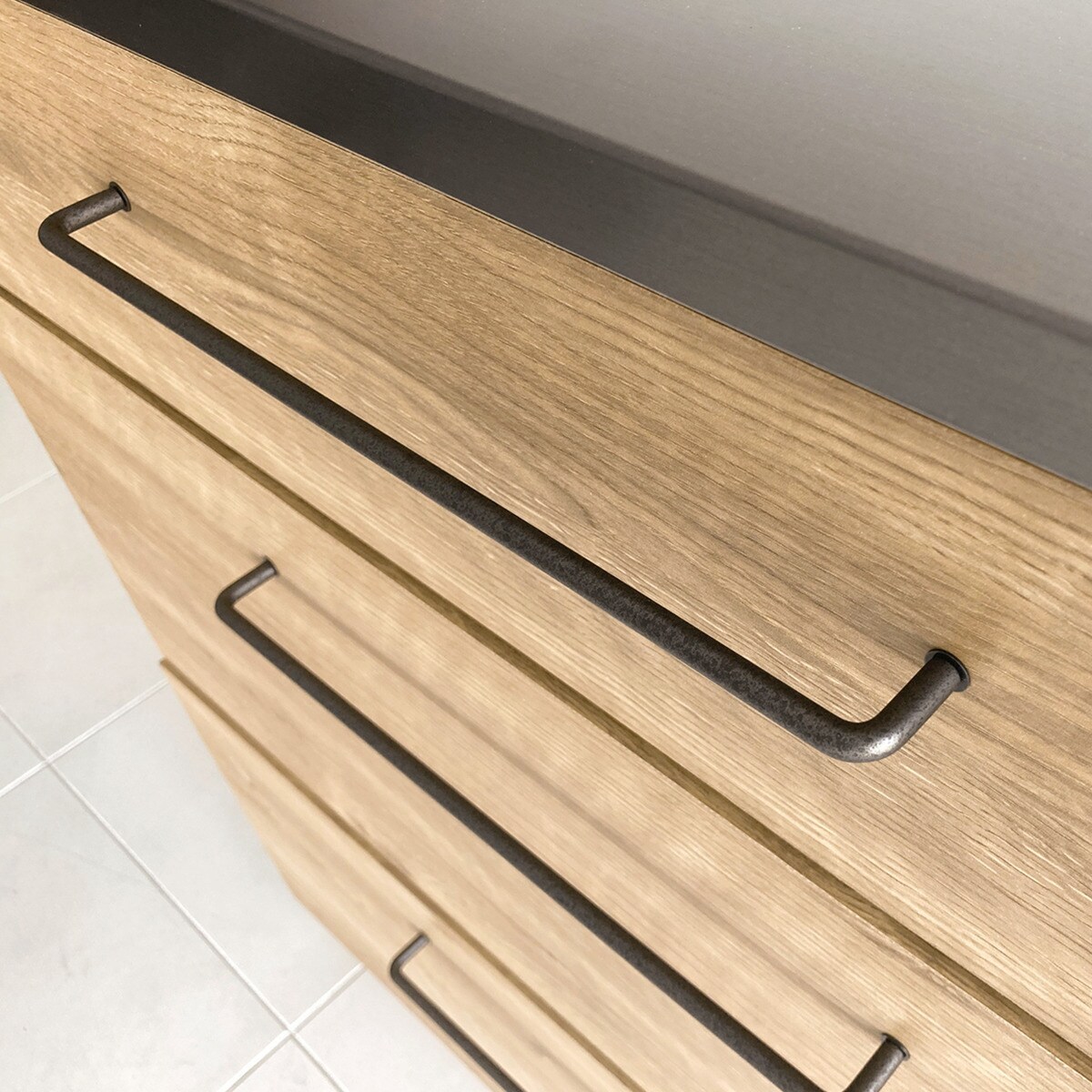 特殊鋼板天板 ヴィンテージ風カウンター (オープン + 引き出し 幅120cm