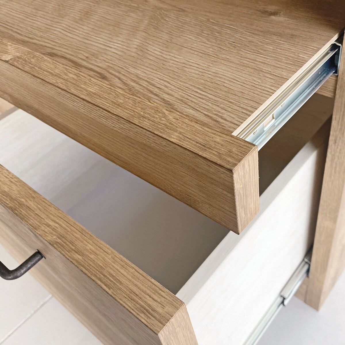 特殊鋼板天板 ヴィンテージ風カウンター (オープン + 引き出し 幅120cm