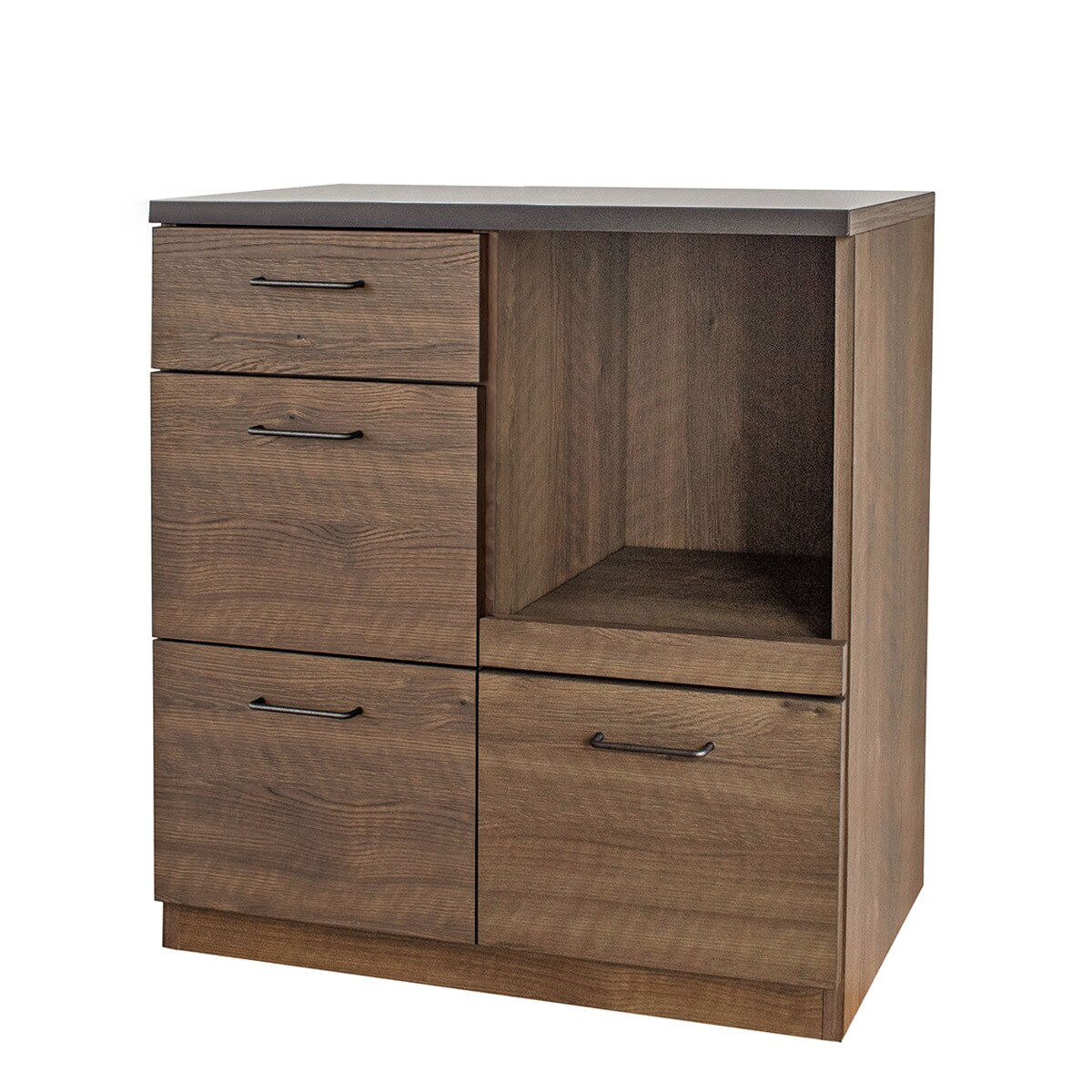 特殊鋼板天板 ヴィンテージ風カウンター (オープン + 引き出し 幅80cm