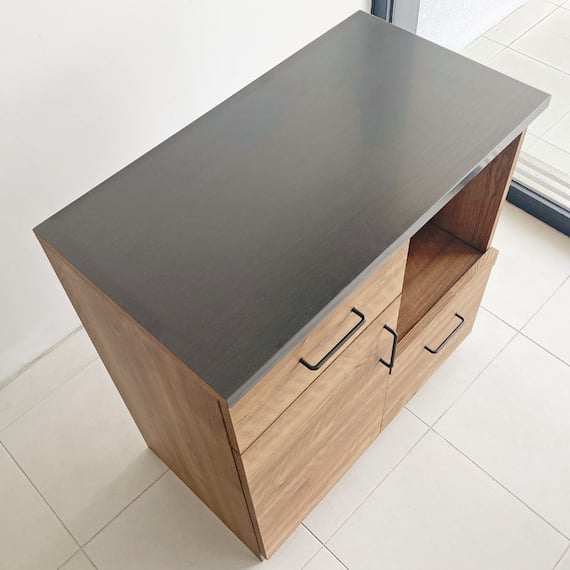 特殊鋼板天板 ヴィンテージ風カウンター (オープン + 扉 NA) 2枚目画像