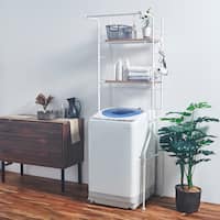 幅調整して洗濯機上を有効活用できる棚2段ランドリーラック(ナチュラル)