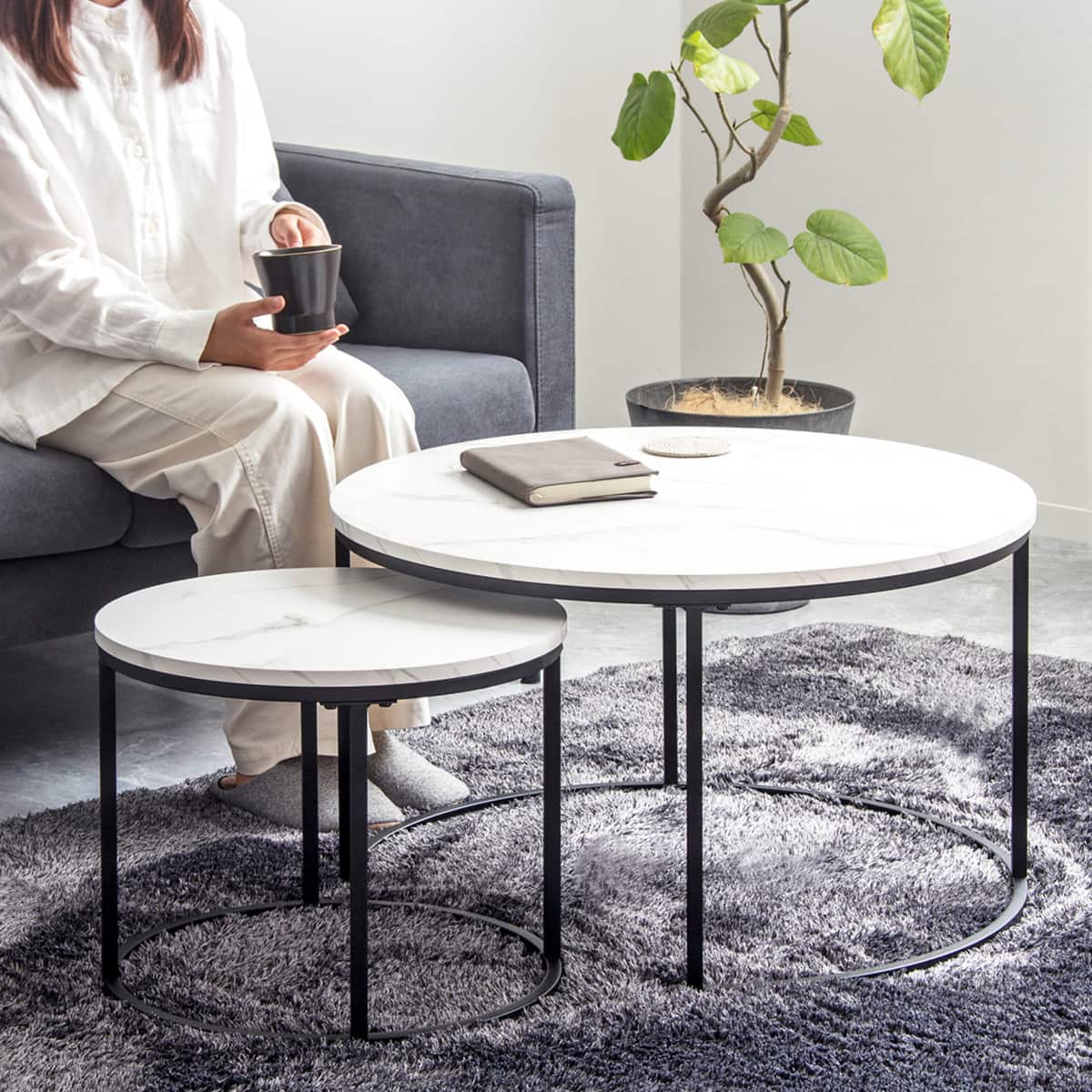 円形ネストテーブル (IW グレー) | ニトリネット【公式】 家具