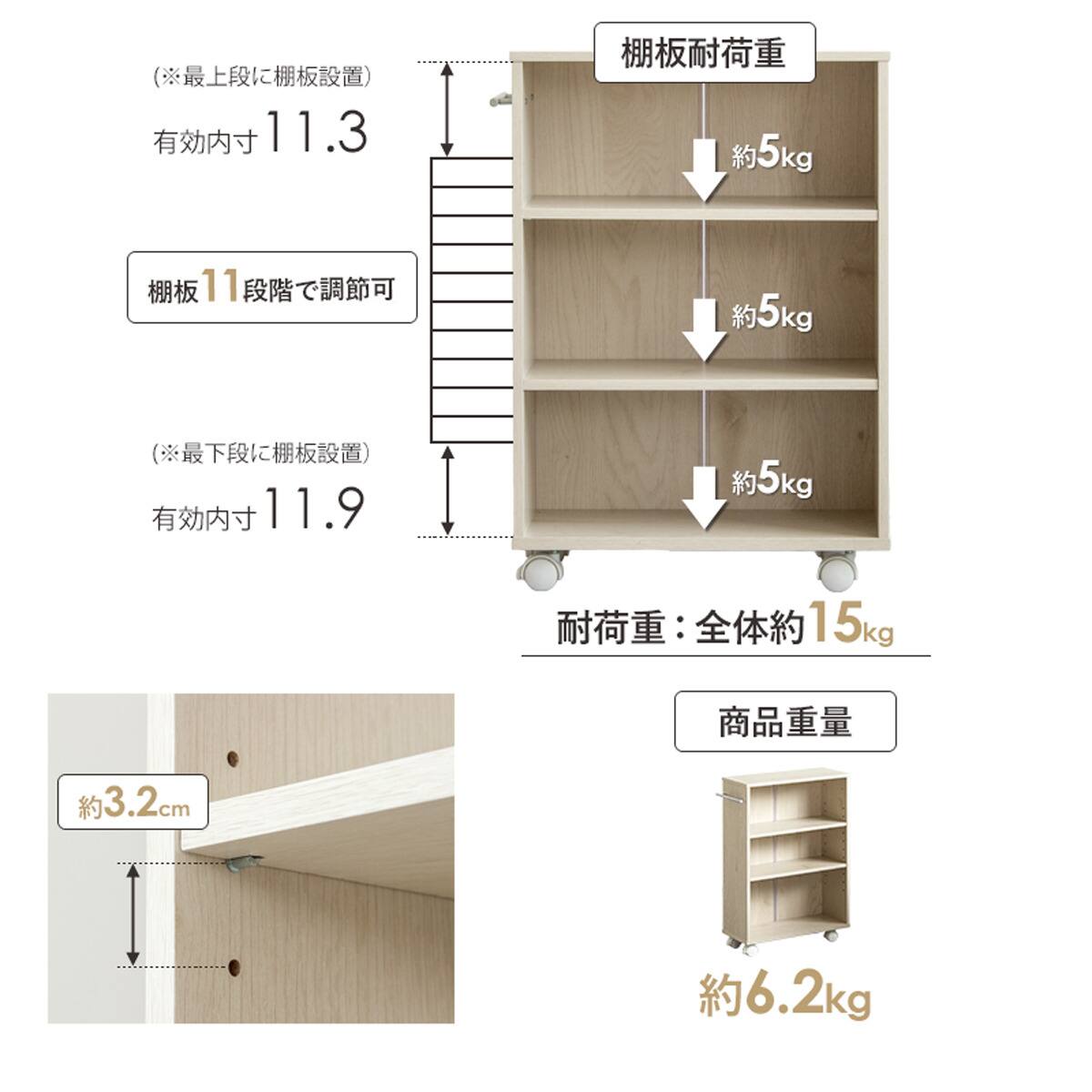 押入れクローゼット収納 (IW1945 幅19×奥行45cm ホワイトウォッシュ
