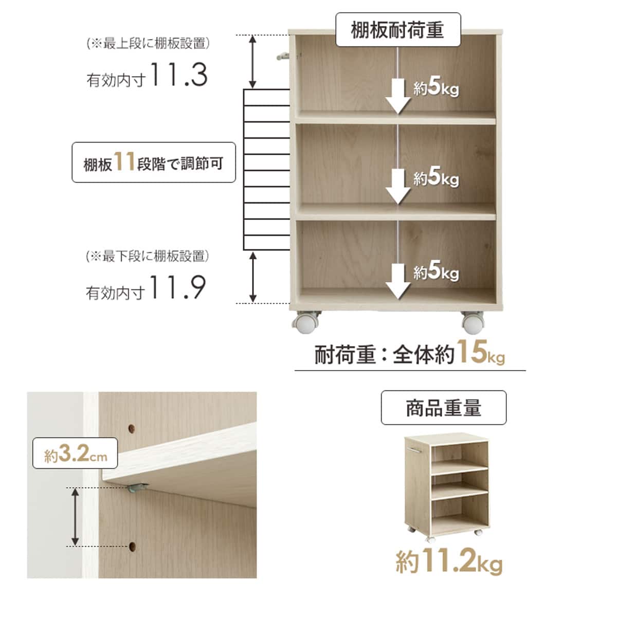 押入れクローゼット収納 (IW3845 幅38×奥行45cm ホワイトウォッシュ