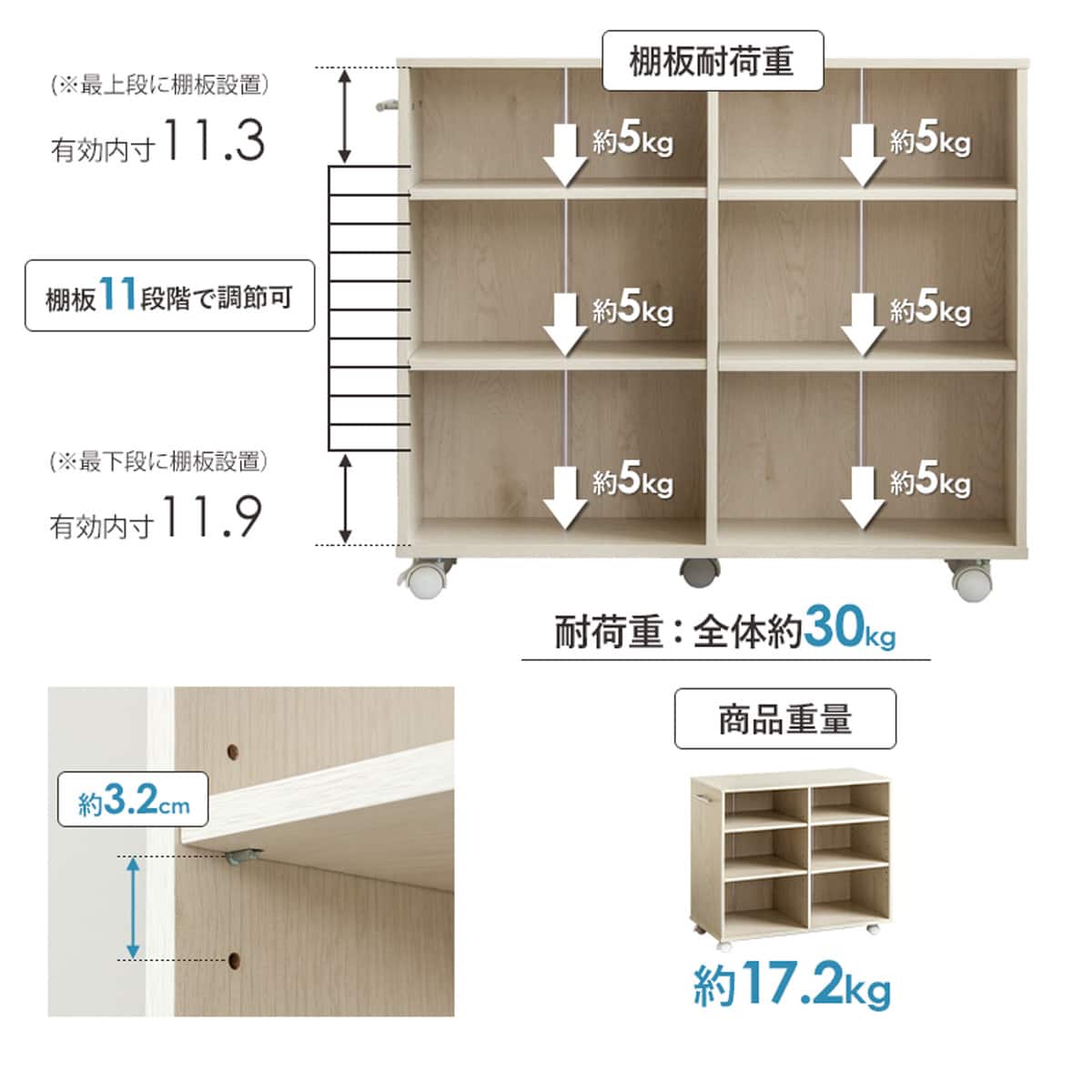 押入れクローゼット収納 (IW3875 幅38×奥行75cmホワイトウォッシュ