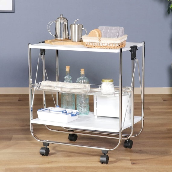 隙間に収納できる 大理石柄フォールディングワゴン 1枚目画像