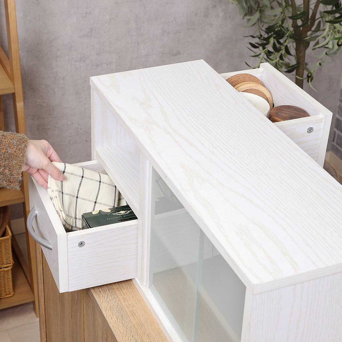 両側から取り出せるカウンター上収納 (幅60cm OAKWH) | ニトリネット