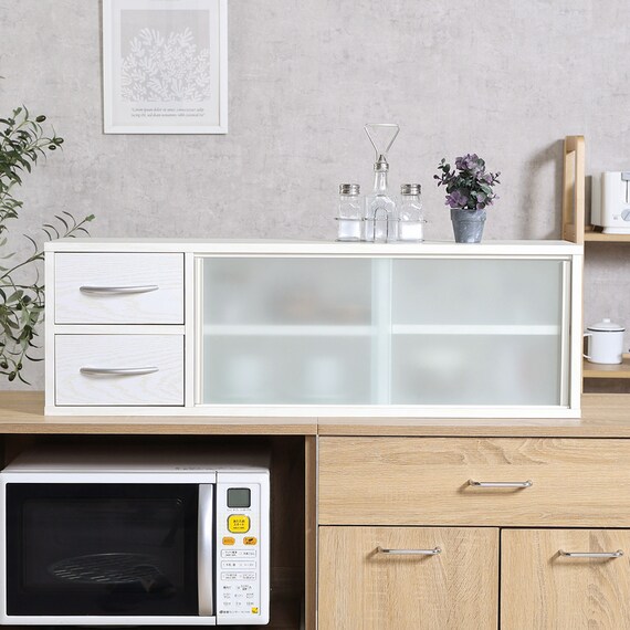 両側から取り出せるカウンター上収納 (幅90cm OAKWH) 2枚目画像