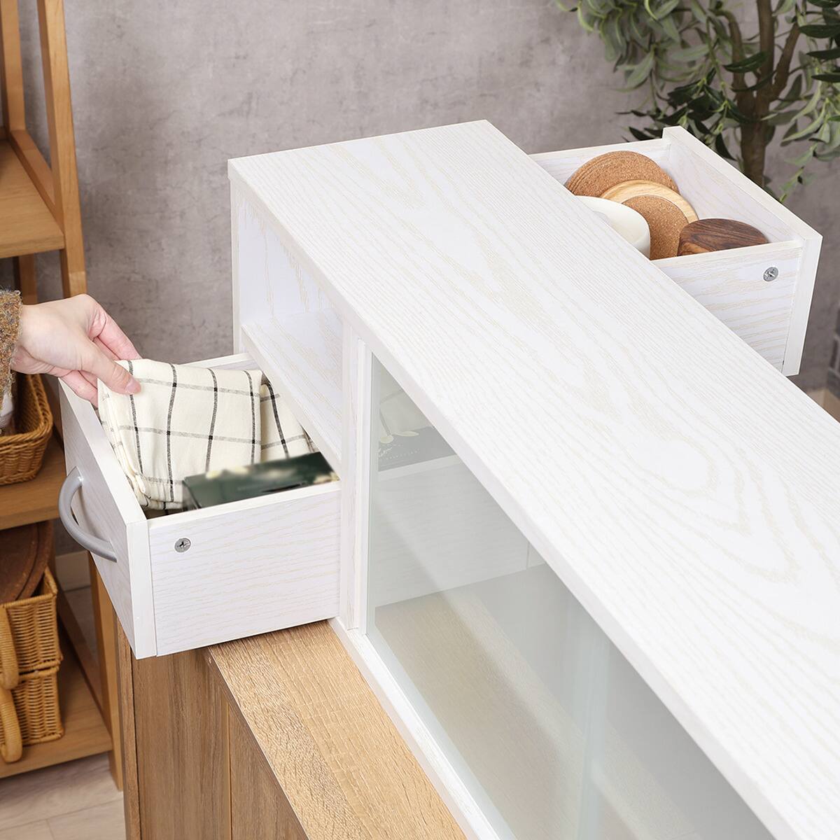 両側から取り出せるカウンター上収納 (幅90cm OAKWH) | ニトリネット