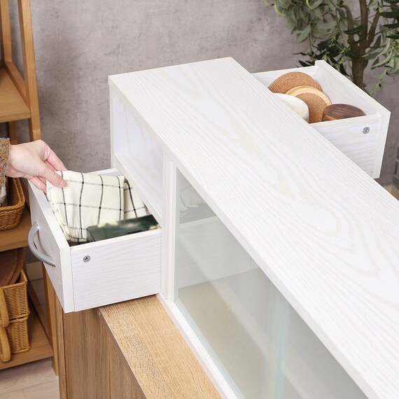 両側から取り出せるカウンター上収納 (幅90cm OAKWH) 3枚目画像