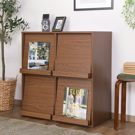 ディスプレイラック (4扉 オーク柄 BR) 1枚目画像