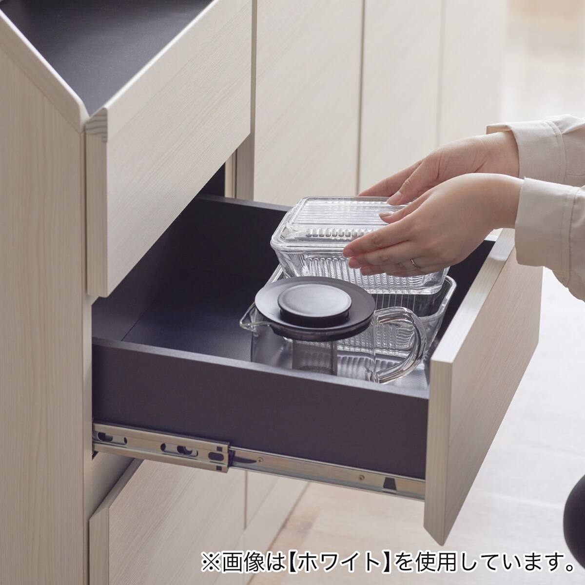 カウンター下にも収まるサイドボード (引き出しタイプ 幅40cm GY