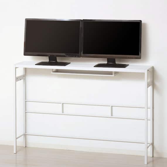 モニタ2台置きができる スリムサブテーブル (WH) 1枚目画像