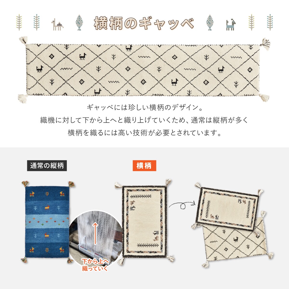 ウール100％ 横柄ギャッベ D23 キッチンマット 40×180cm | ニトリ